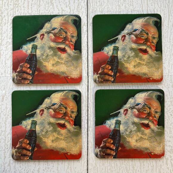 Vintage Coca-Cola Santa Cork Coasters Set of 4 - Picture 1 of 5